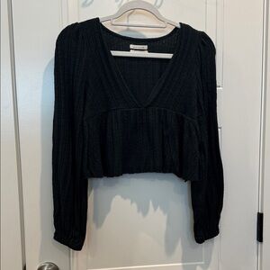 Urban Outfitters Black Ribbed V-Neck Blouse
